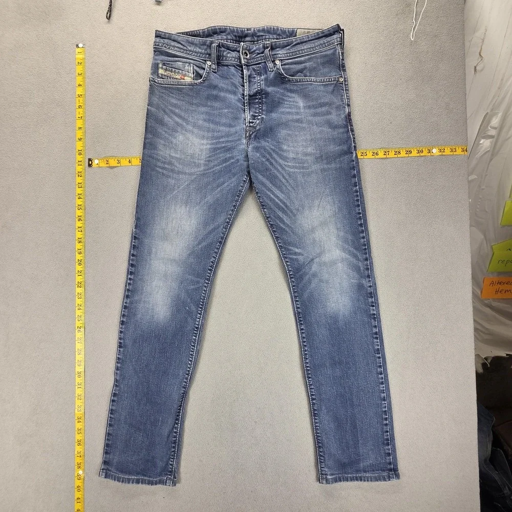 Diesel Jeans Mens 32x34 Blue Buster Regular Slim Tapered Stretch Honeycomb 0853R